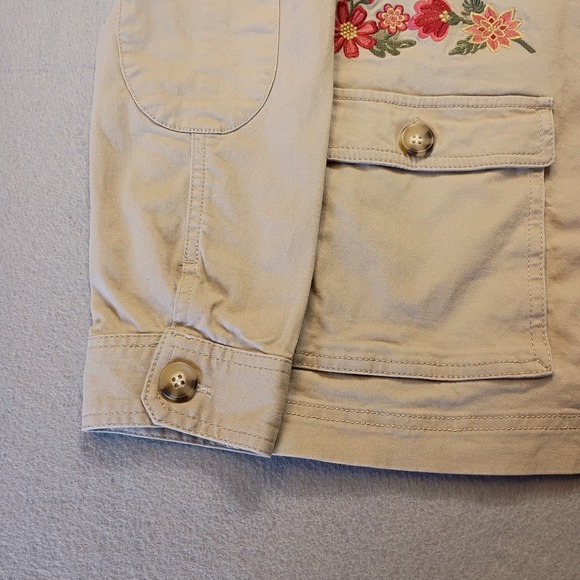 Appleseed's Long Sleeve Button Down Blazer Size Petite Medium‎ Pink Floral Khaki - Picture 14 of 14